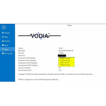 Volvo Vodia Penta VODIA 5.2.50 Activation works with VOCOM with One Time Free
